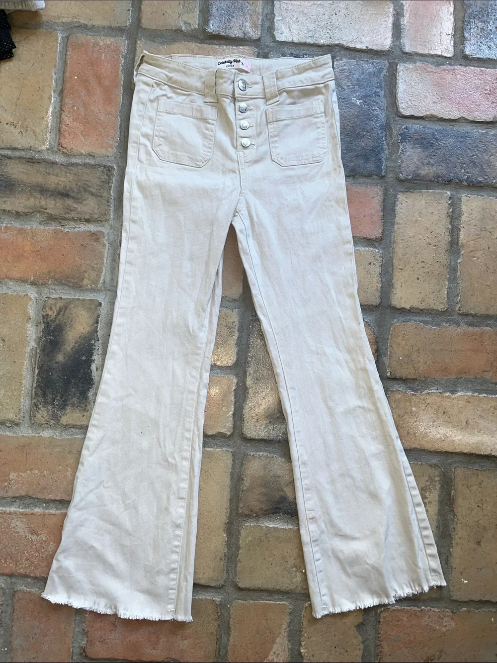 Celebrity Pink Cream Flare Jeans with Button-Fly